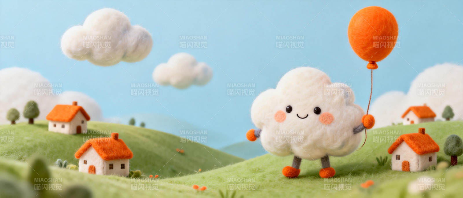 云朵气球飘浮乡间图片