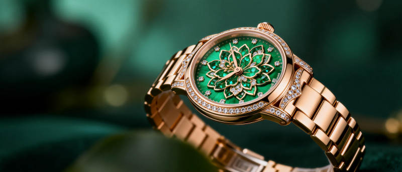 绿钻玫瑰金腕表图片