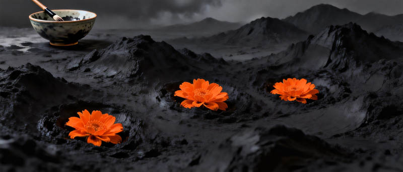 黑土上的橙花图片