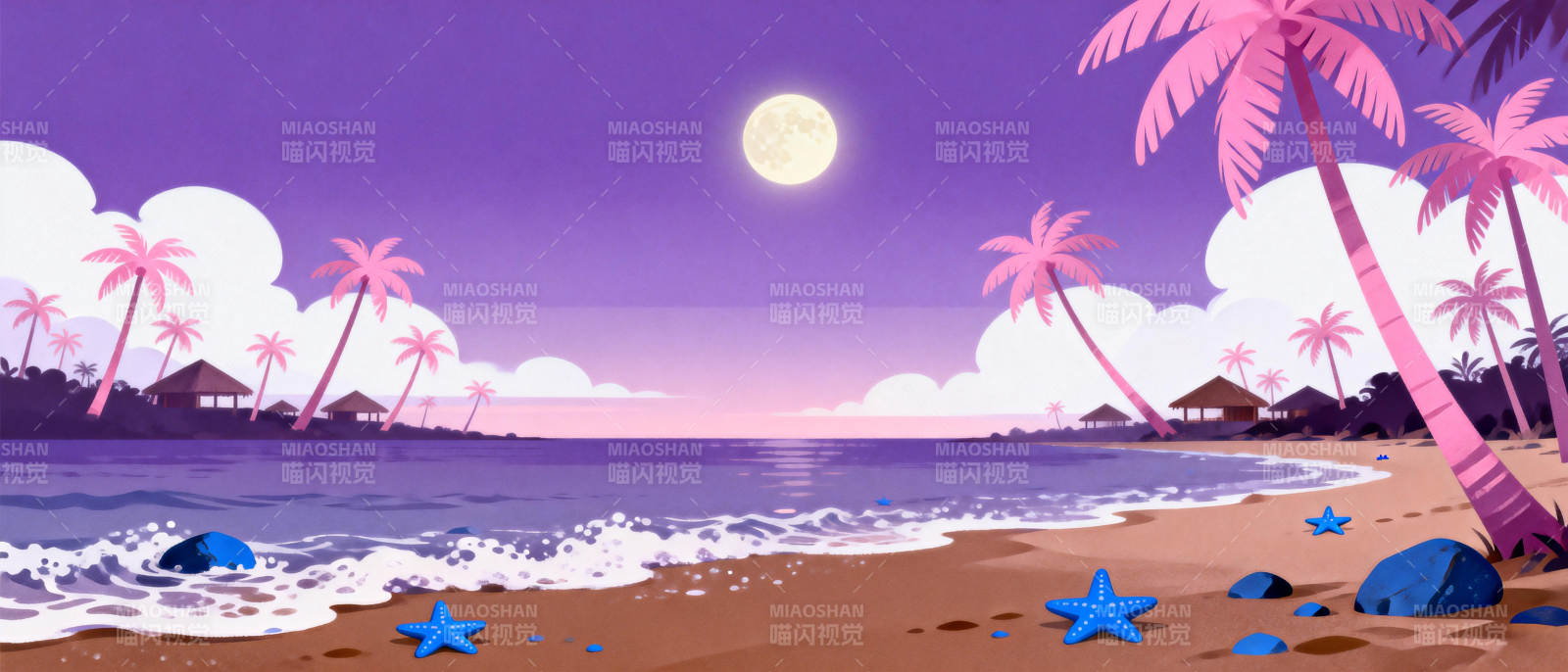 梦幻海滩夜景图片