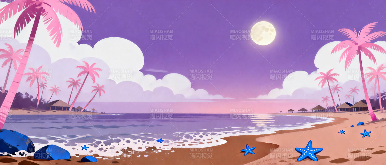 梦幻海滩夜景图片