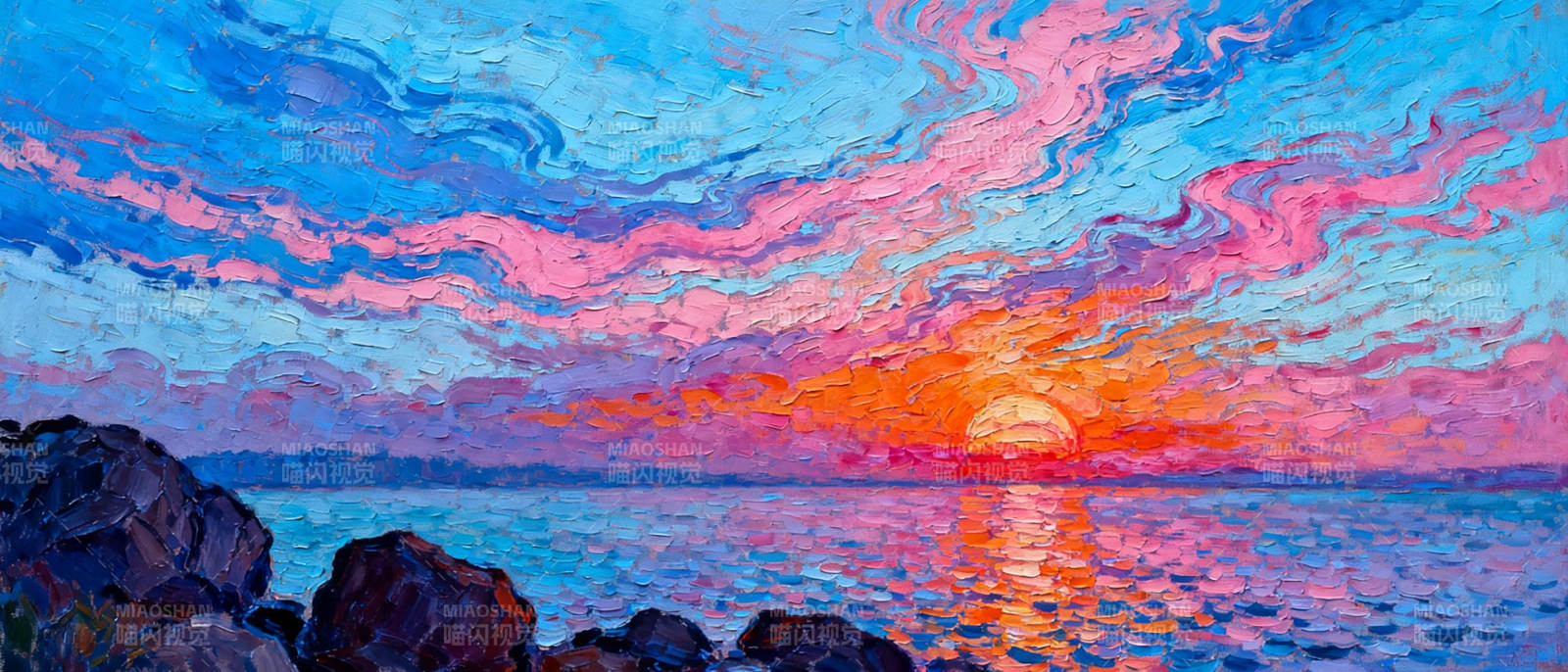 日落海天绘图片