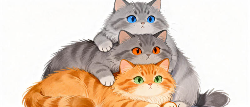 三猫叠坐图图片