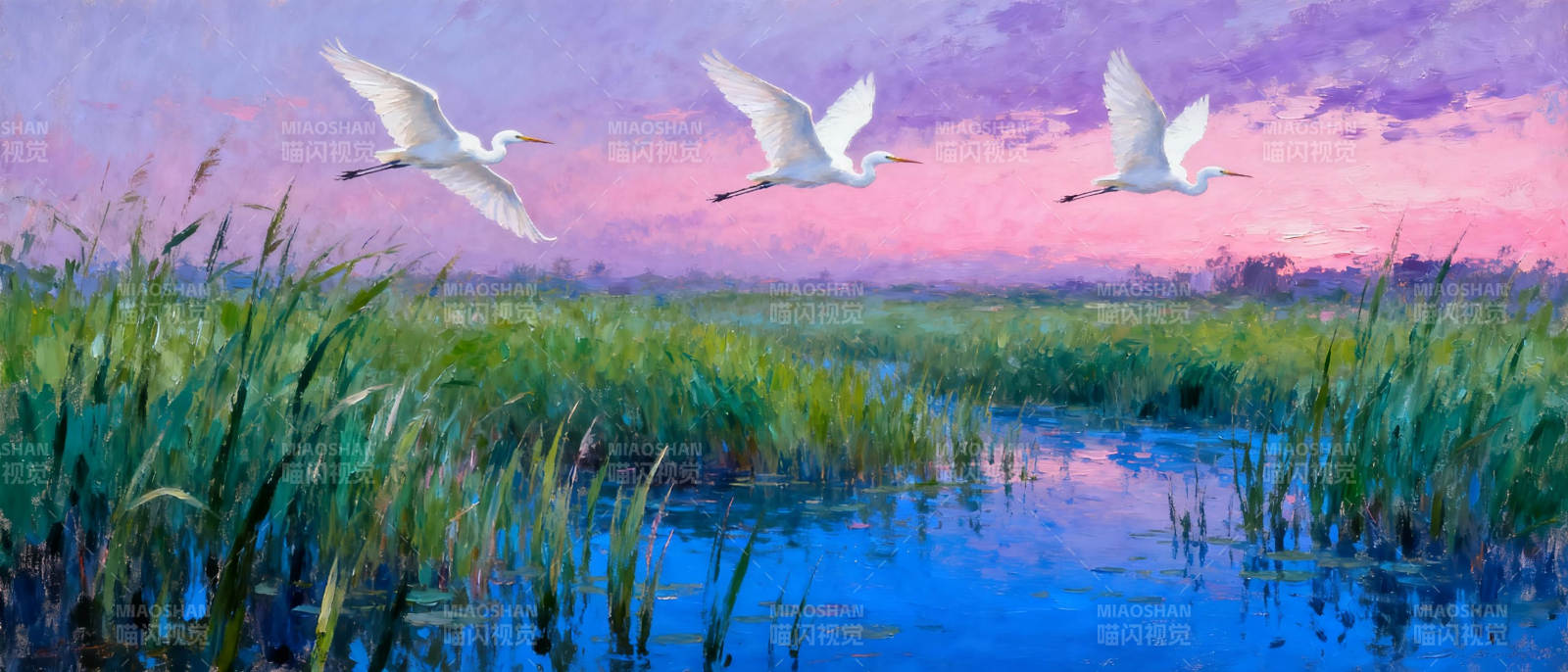 白鹭飞过湿地图片