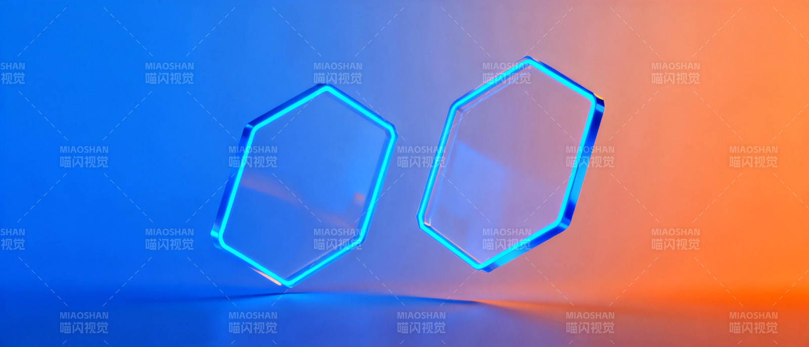 双色六边形光影图片