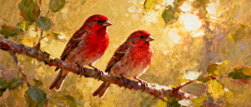 红雀栖枝沐晨光图片