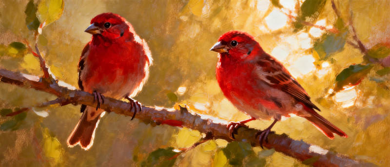 红雀栖枝迎晨光图片