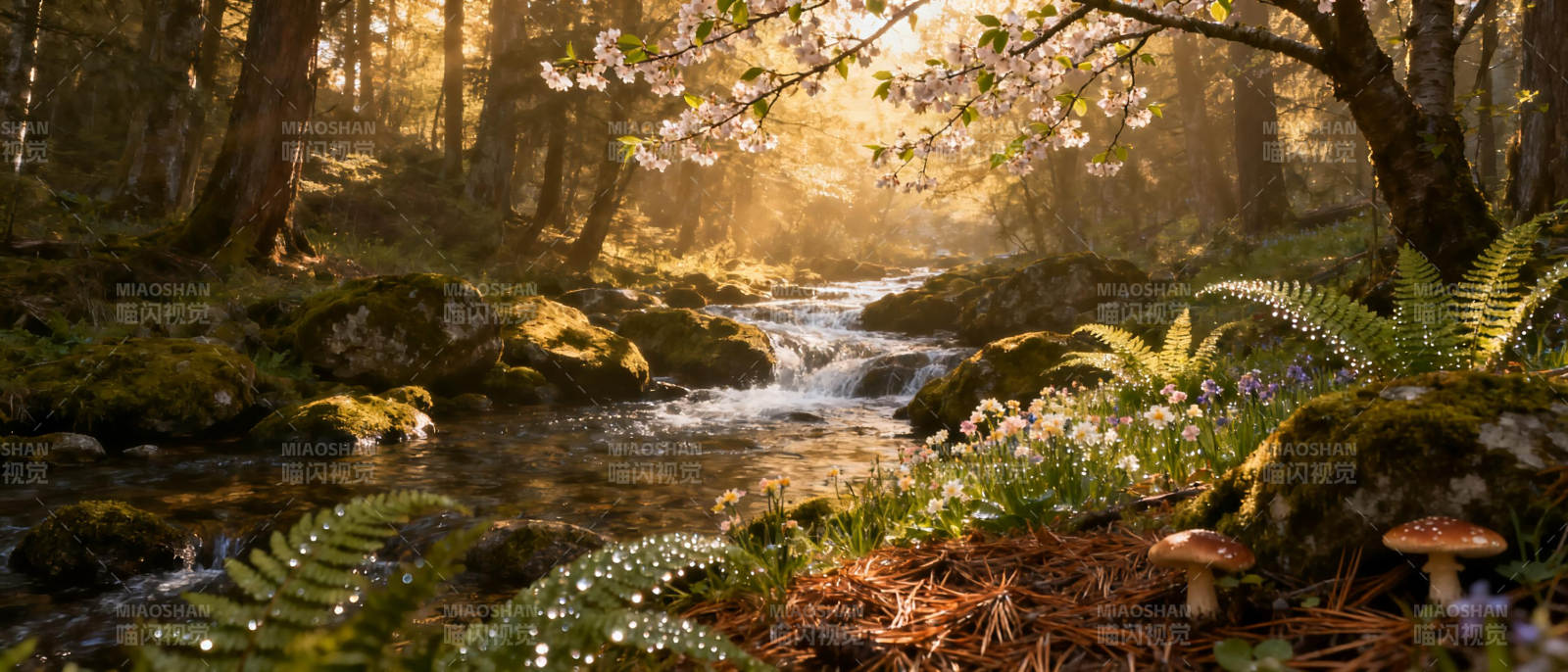 春溪林间美景图片