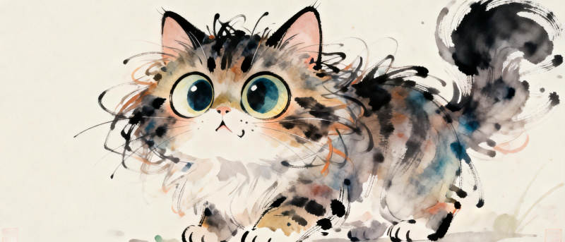 萌猫水彩绘图片
