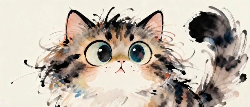 萌猫水彩画图片