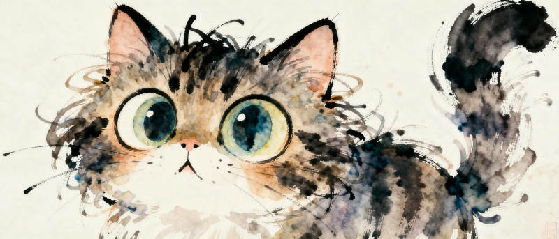 萌猫水彩画图片