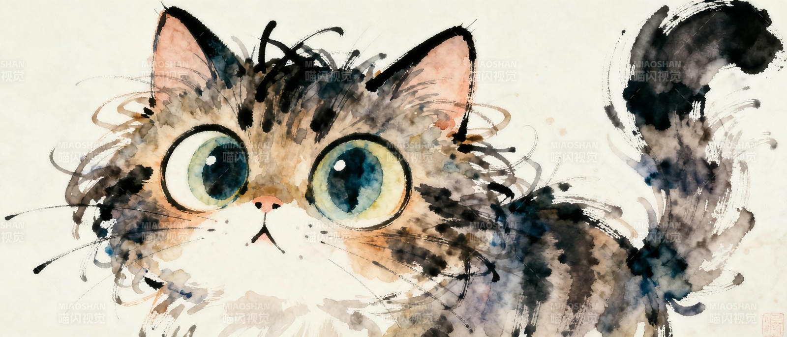 萌猫水彩画图片