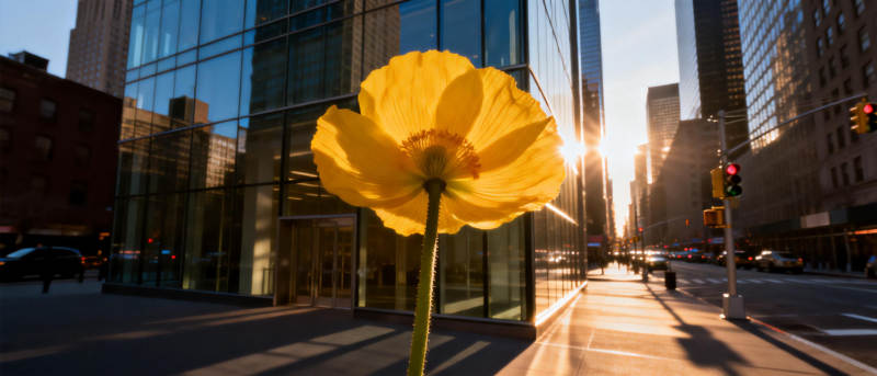 城市中的黄色花朵图片