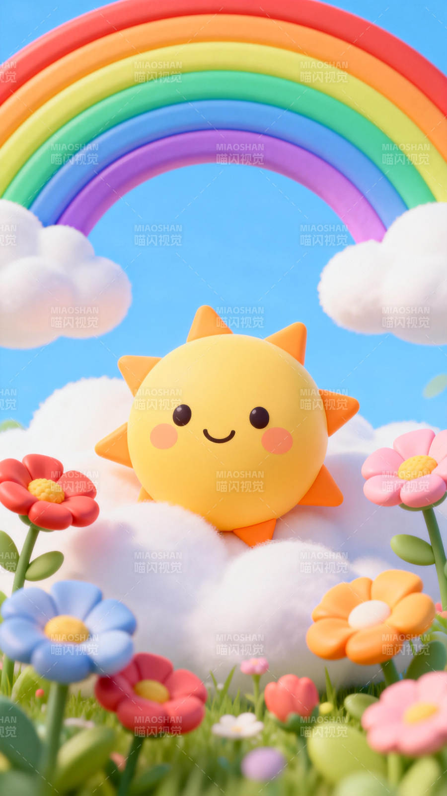 彩虹下的微笑太阳图片