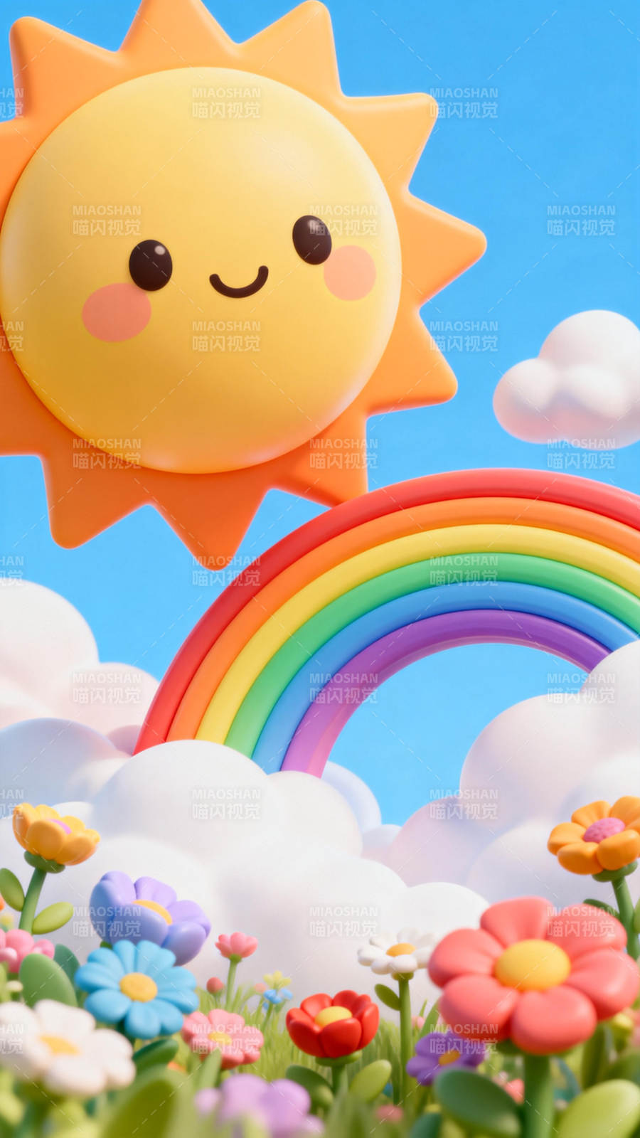 阳光彩虹花丛图片