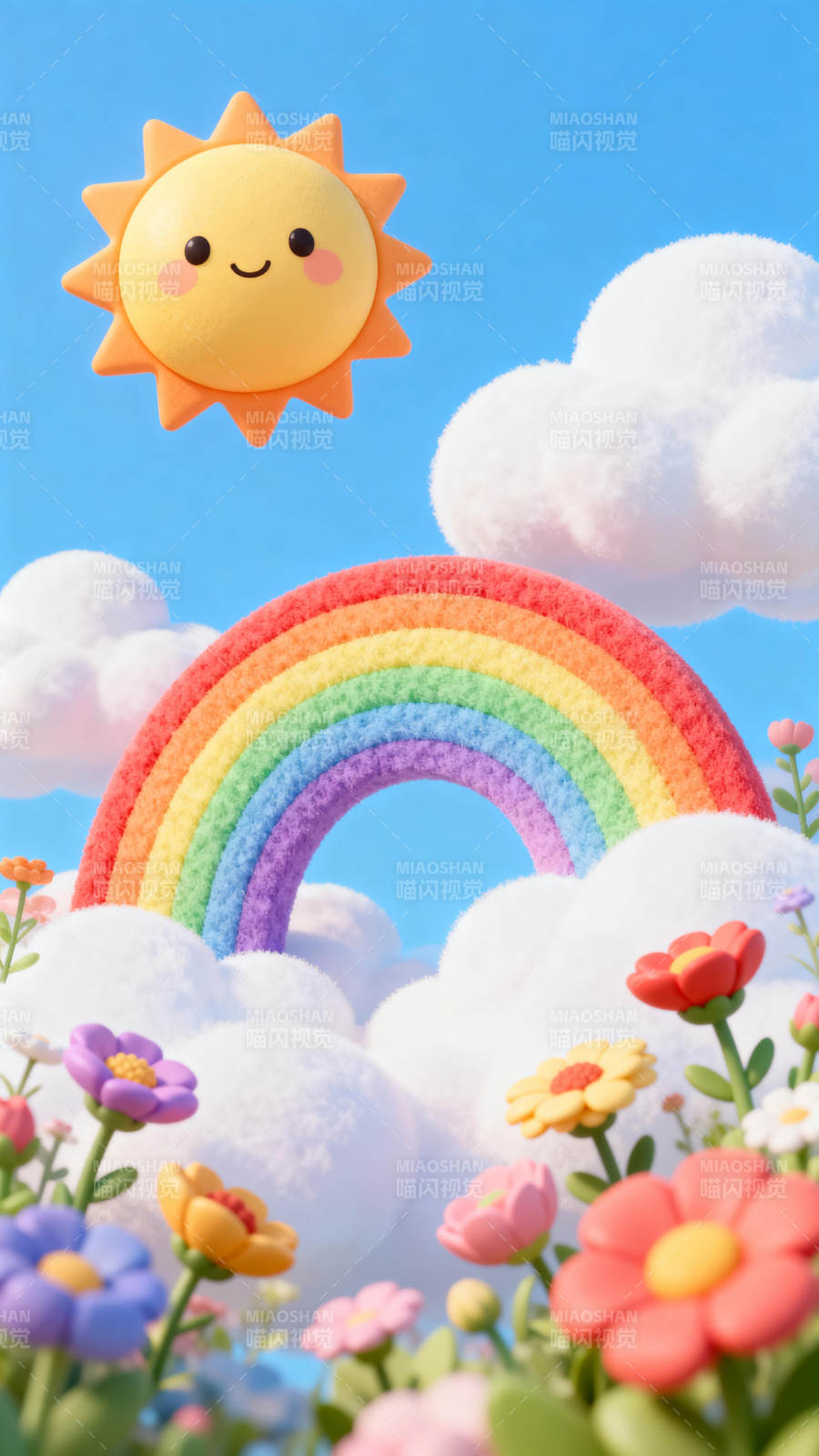 彩虹花海阳光明媚图片