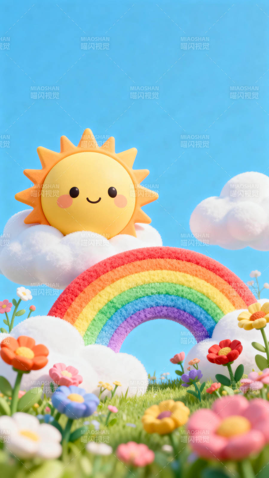 彩虹花海阳光明媚图片