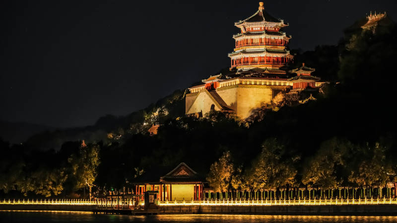 颐和园佛香阁夜色美景图片