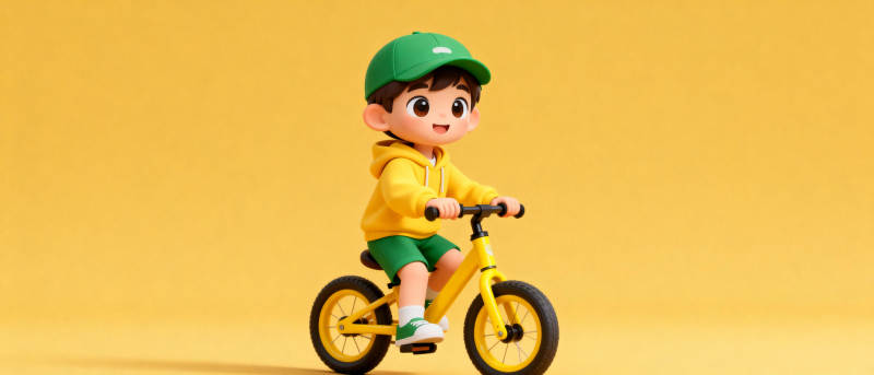 小男孩骑黄色自行车图片