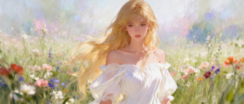 花海中的金发少女图片