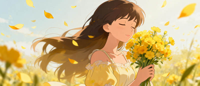 花海中的少女图片