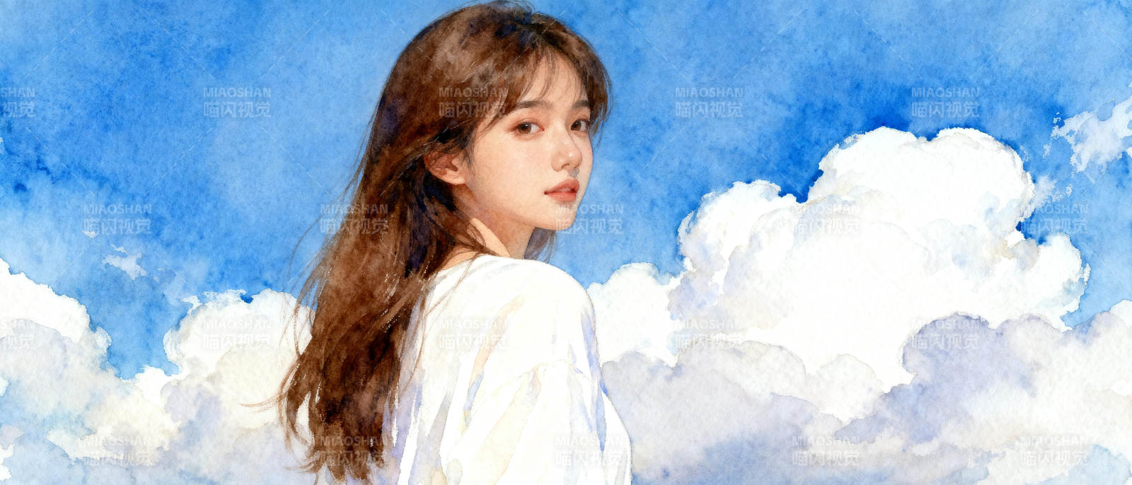 云天下的少女图片