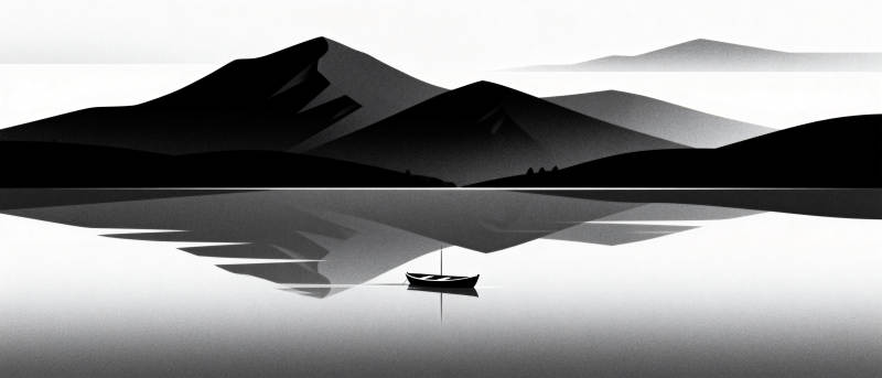 山水倒影孤舟图片