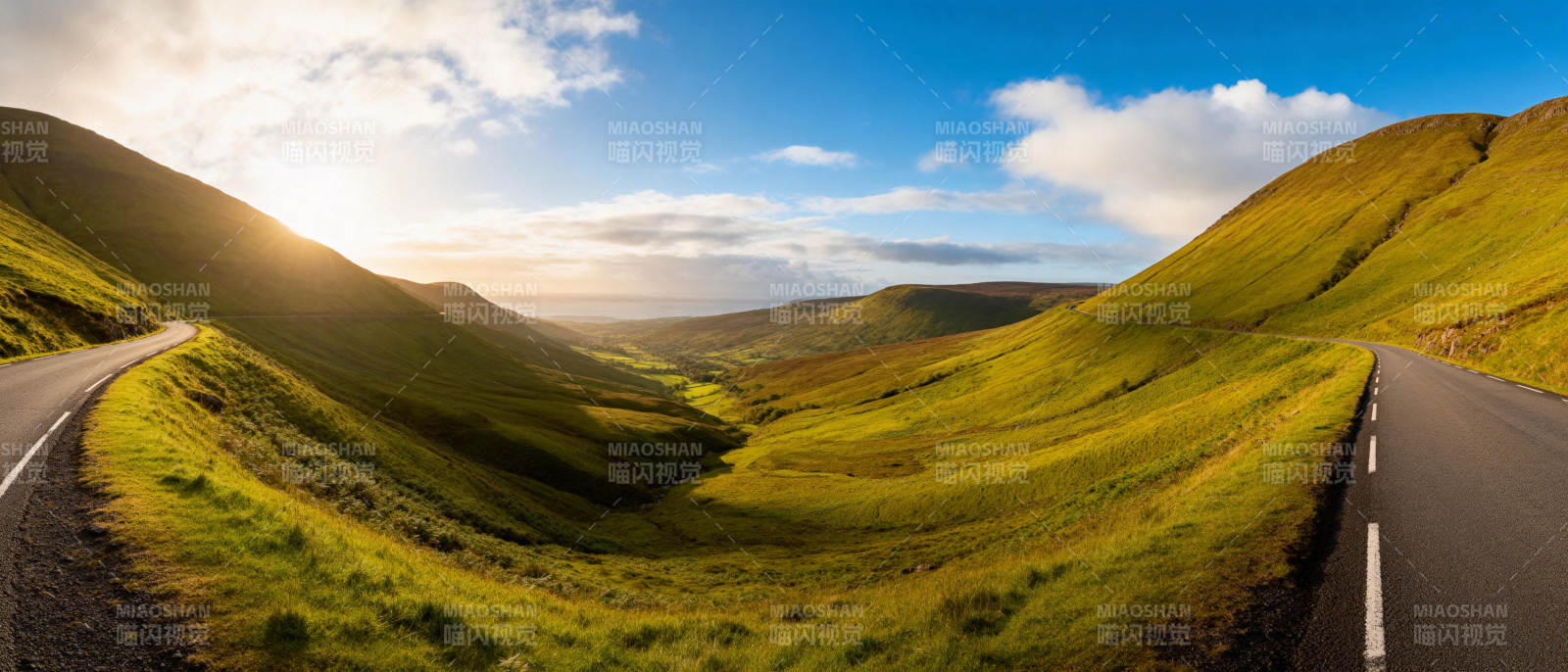 绿野公路日出图片