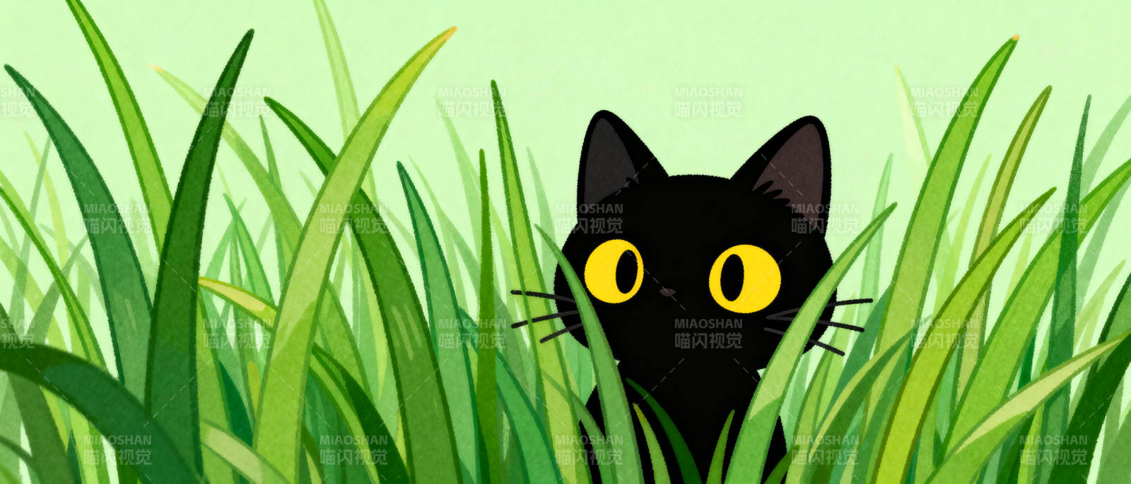 黑猫草丛中窥视图片