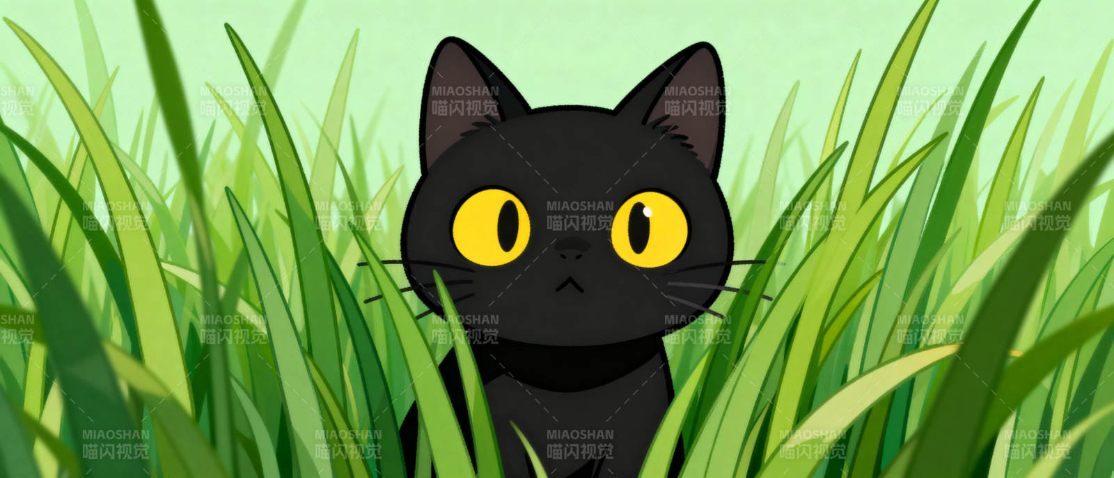 黑猫草丛中图片