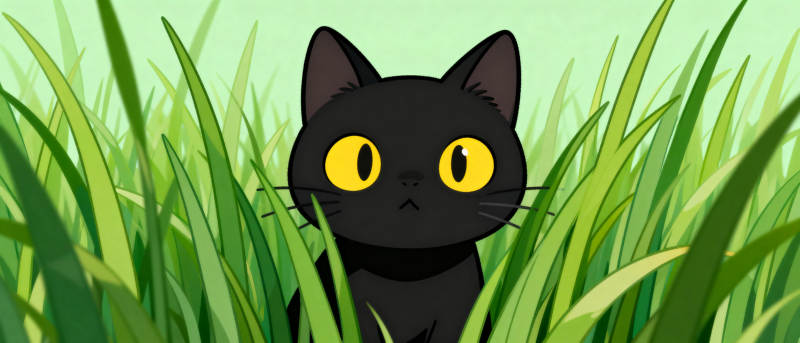 黑猫草丛中图片