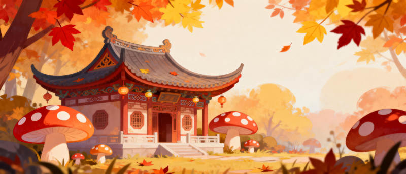 秋日仙境小屋图片