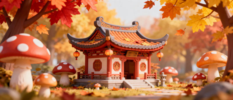 秋日童话小屋图片