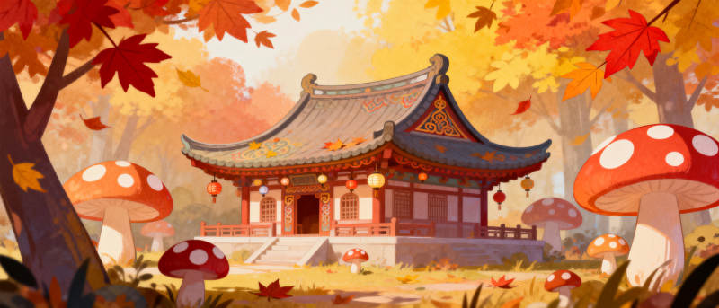 秋日古亭童话图片