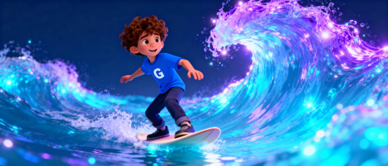 少年冲浪奇幻波图片