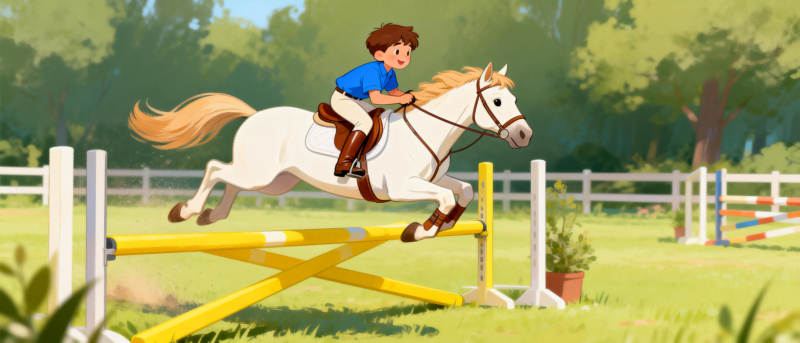 少年骑马跃障碍图片