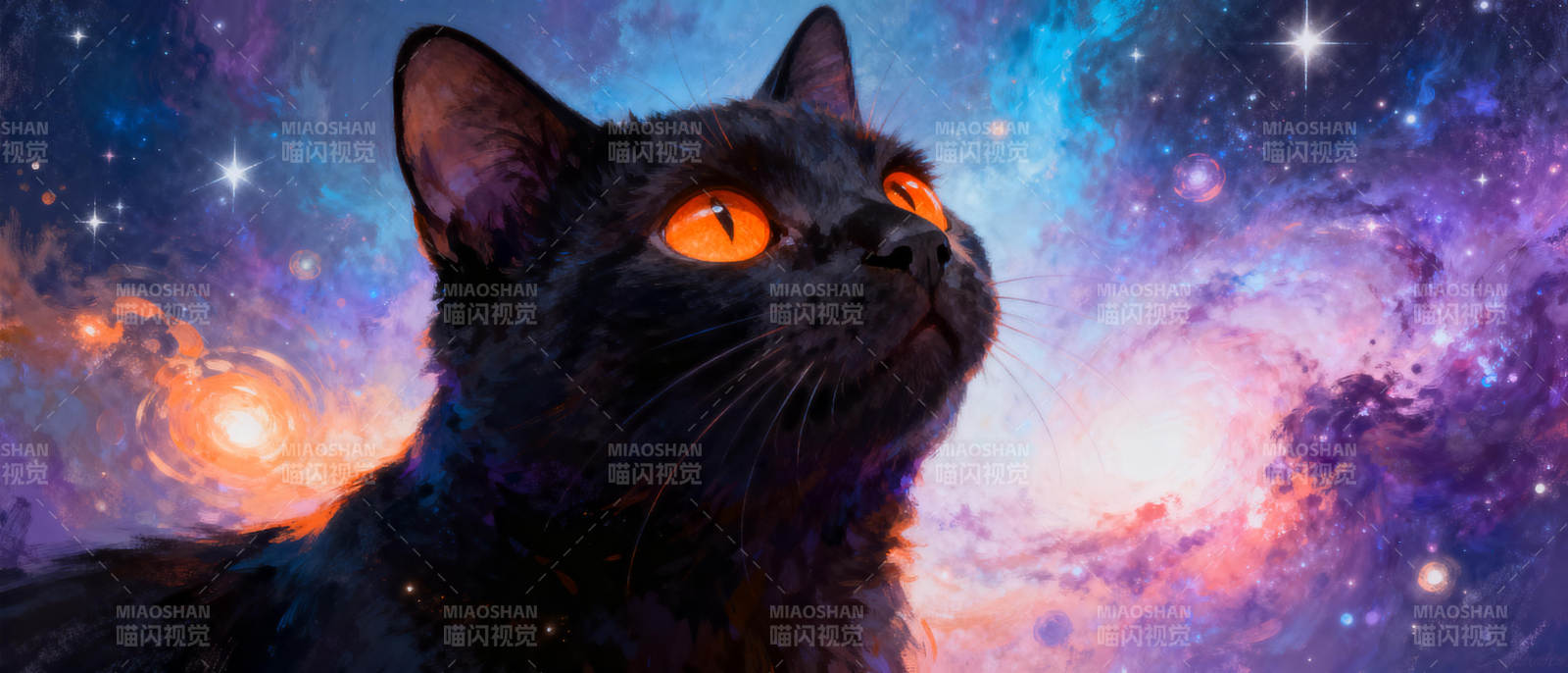 星空下的黑猫图片