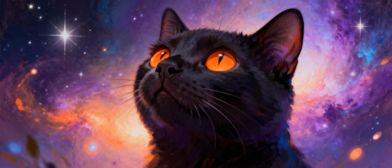 星空下的黑猫图片