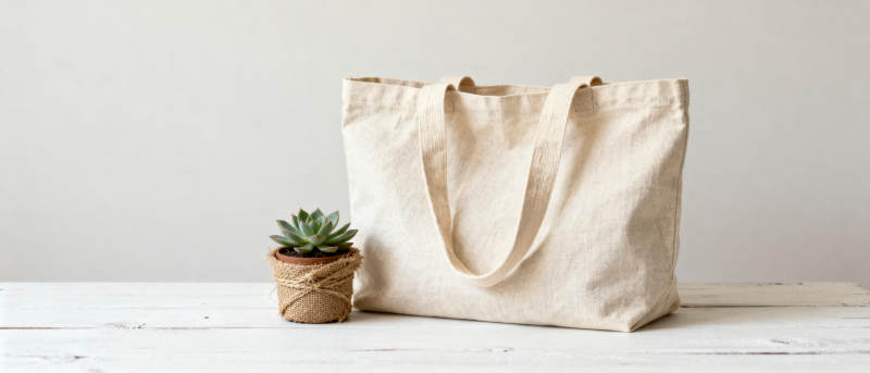 简约帆布包与绿植图片