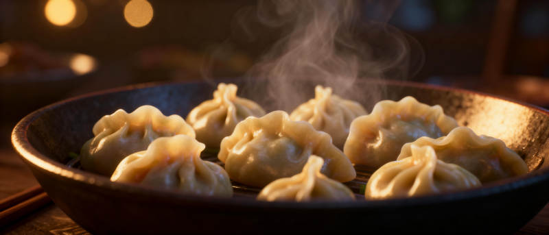 热腾腾的蒸饺图片