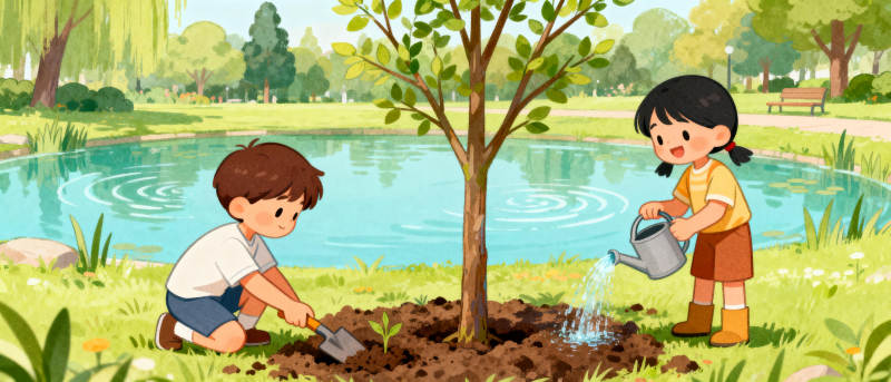 植树浇水乐融融图片