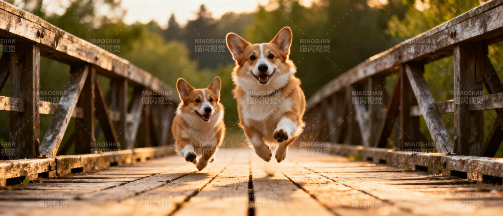 柯基奔跑在桥上图片