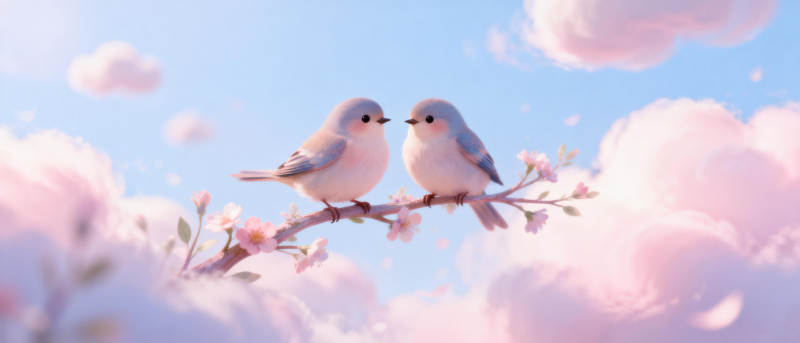 双鸟栖枝 春意盎然图片