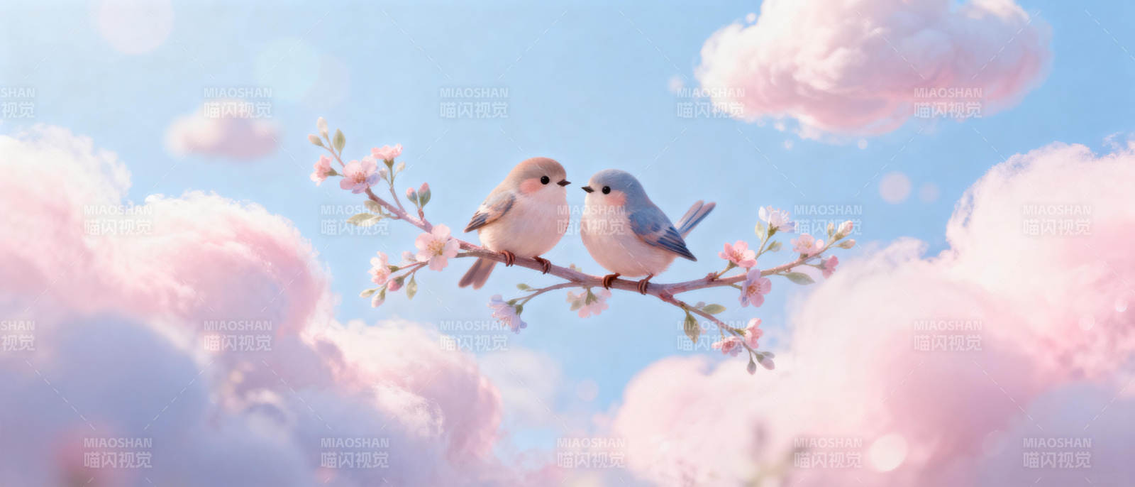 春日双鸟栖枝头图片