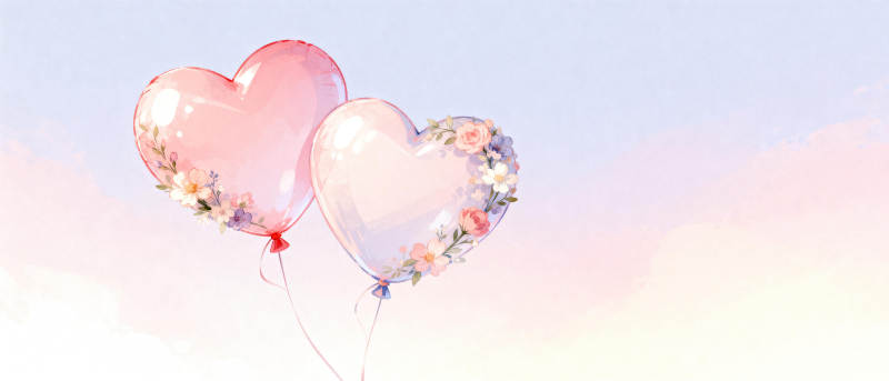 心形气球飘浮天际图片