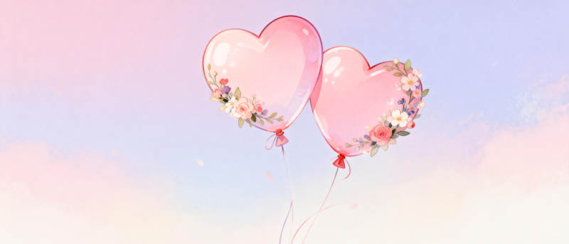 心形气球飘浮天际图片