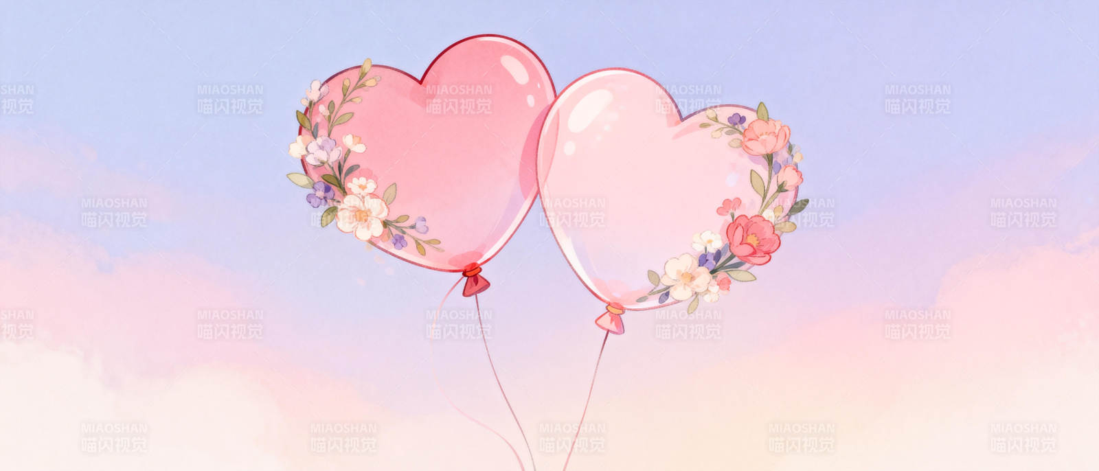 花心气球飘浮天际图片