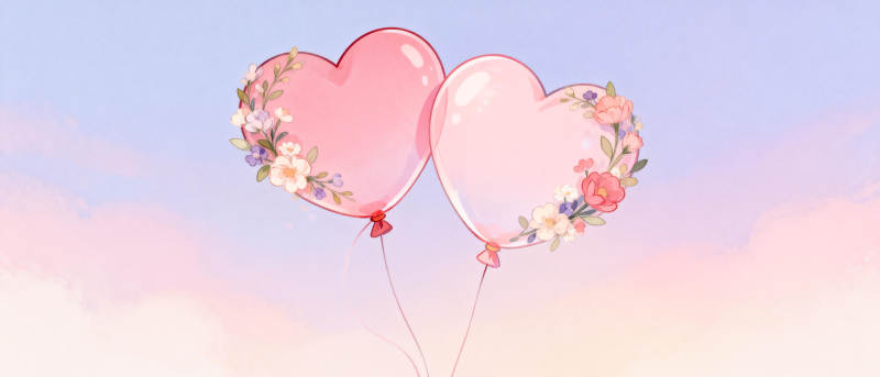 花心气球飘浮天际图片