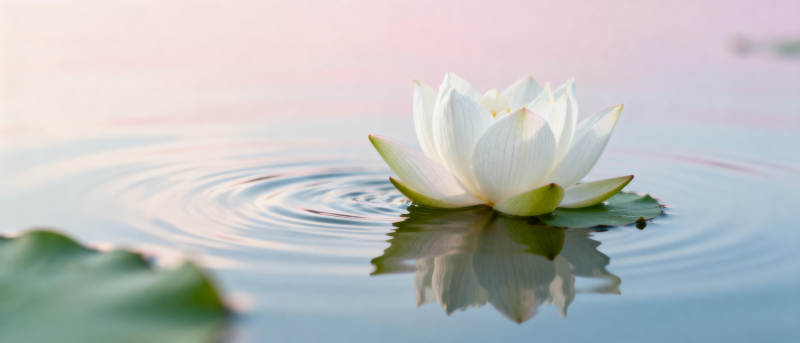 水中白莲静谧绽放图片