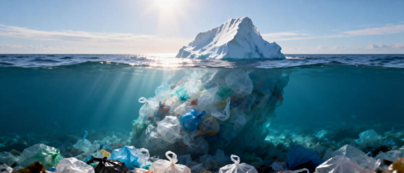 冰山下的塑料污染图片